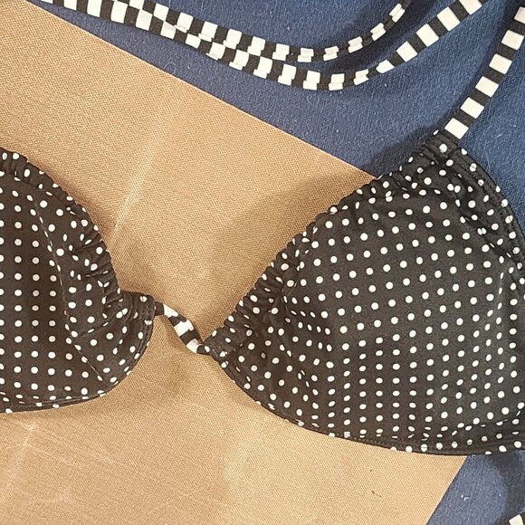 Massimo Black and White Polka Dot Striped Straps Nylon Span Bikini Top Size S - Picture 8 of 16